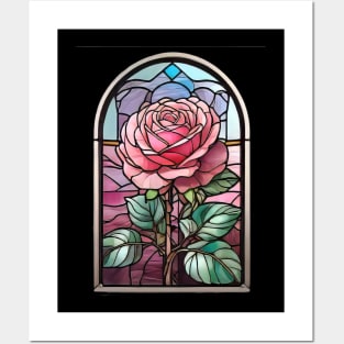 Stained Glass Pink Rose (757) Posters and Art